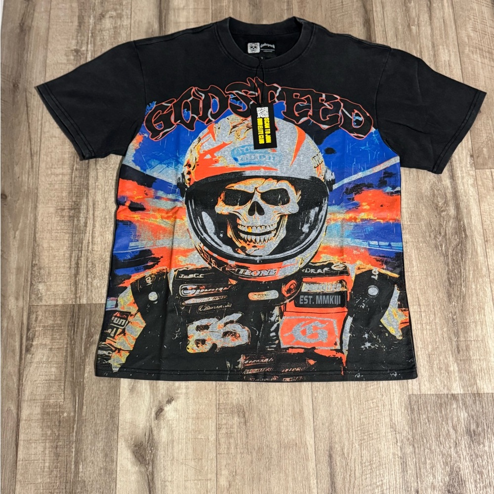 Black Graphic Tee with Skull Design
